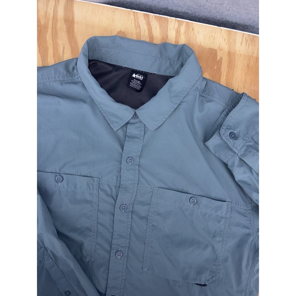 REI Sahara Tech Vented Fishing Shirt Blue Long Sleeve Button Up Men's XL